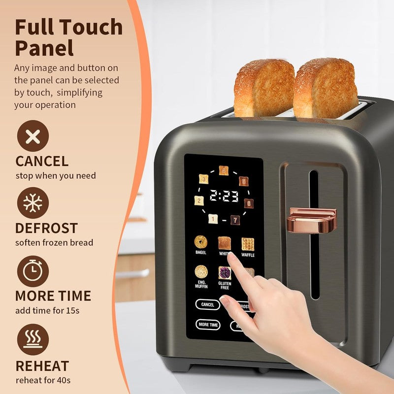 2 Slice Touch Control Toaster LCD 1350W Wide Slots Stainless Dark4