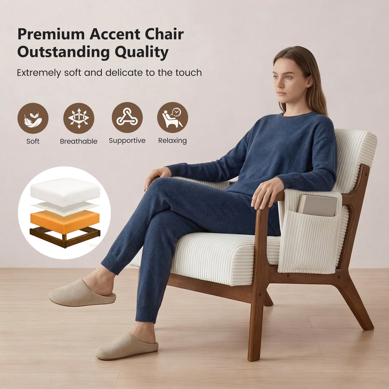 Accent Chair, Mid-Century Modern Arm Chair with Wood Frame, 1-Seat Cushioned Sof3