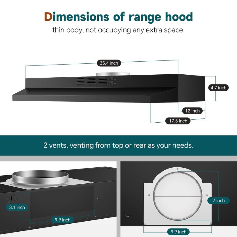 36" Under Cabinet Range Hood Stainless Steel 2-Speed LED Kitchen Vent 120V5