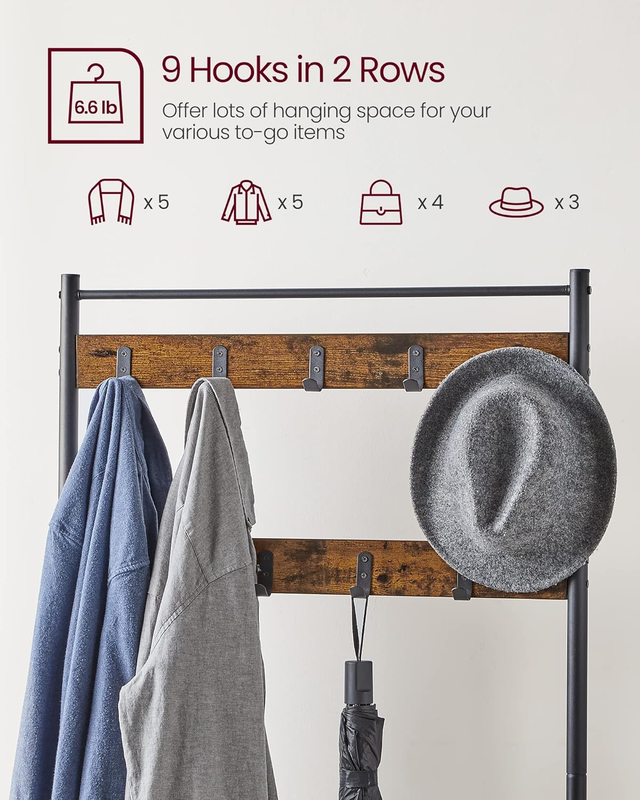 Coat Rack, Hall Tree with Shoe Storage Bench, Entryway Bench with Shoe Storage, 4