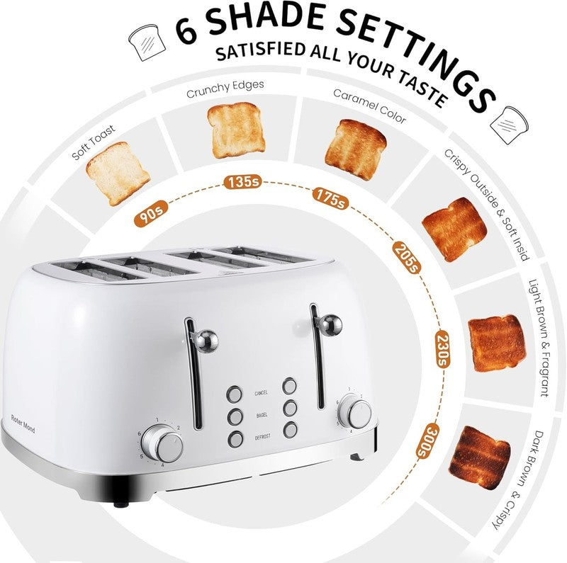 Retro 4 Slice Toaster White ST033 - Wide Slots, Bagel, Defrost, 6 Settings4