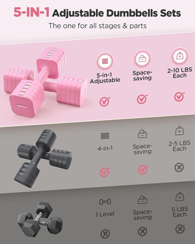 5-in-1 Adjustable Dumbbells 12/20lb Dual-Stable Set for Women Home Gym8