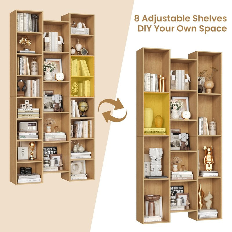 21-Cube Bookcase, 71’’ Tall Wooden Bookshelves with Adjustable Shelves, Triple W3