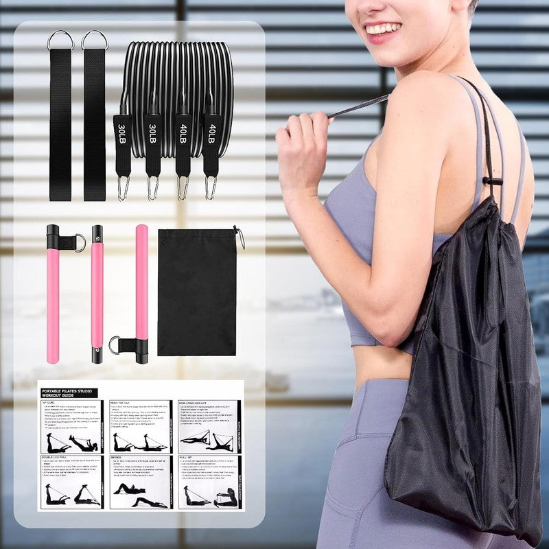 Pilates Bar Kit w/ Stackable Resistance Bands Full Body Home Gym Workout5