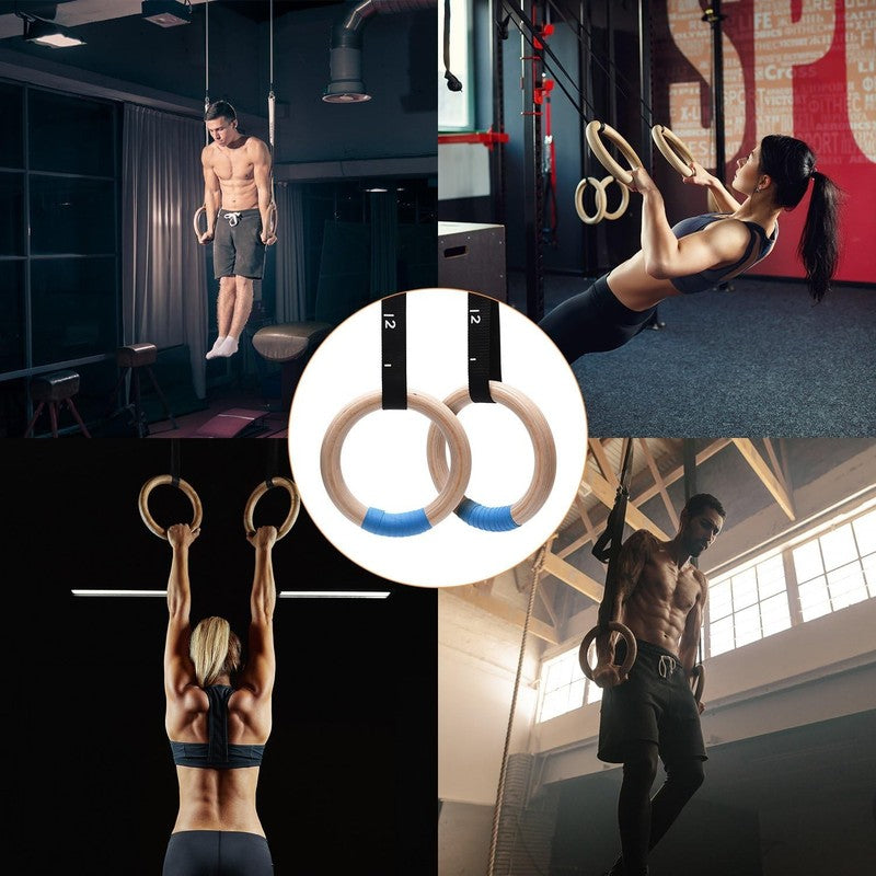 Wooden Gymnastics Rings 1500Lb, Adjustable Straps 14.76Ft, Non Slip Home Gym8