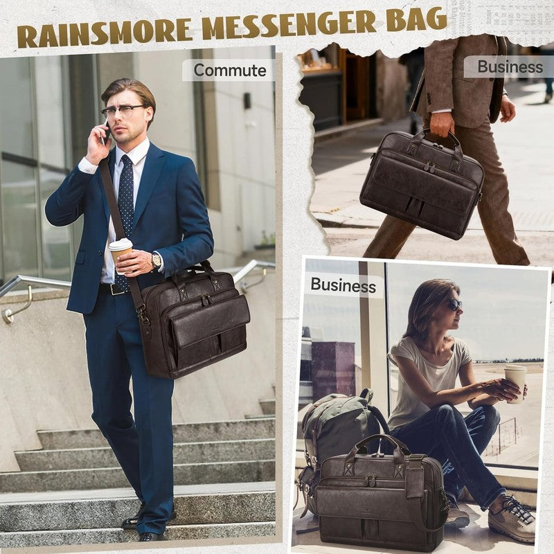 Mens Laptop Bag PU Leather Messenger 15.6in Briefcase Vintage Business Satchel1