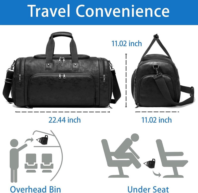 Leather Travel Duffle Bag Waterproof Weekender Shoe Compartment Gym Business Bag3