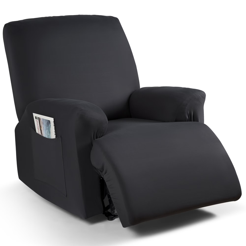 3-Piece Black Recliner Chair Slipcover Stretch Cover with Pockets Protector9
