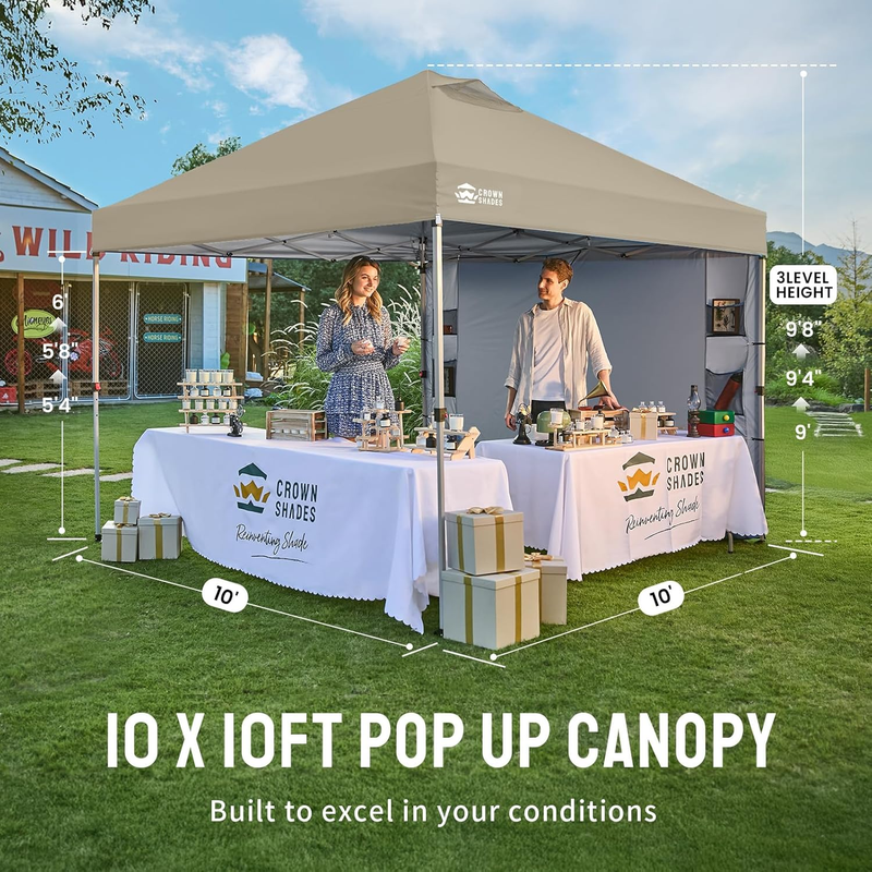 Crown Shades 10x10 Outdoor Pop Up Canopy Tent w/ Sidewall UV Shelter Beige6
