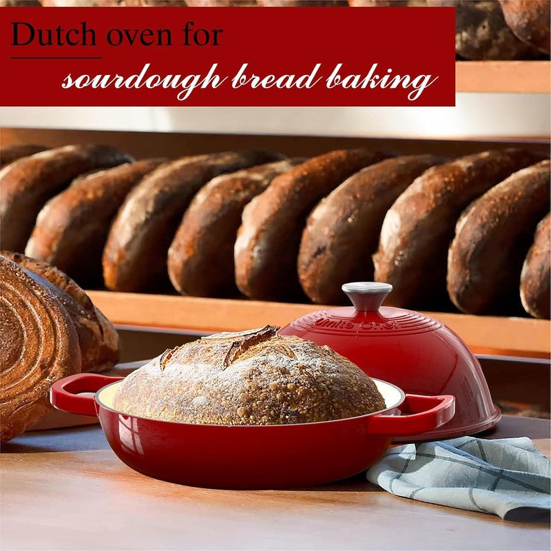 6QT Cast Iron Dutch Oven w/ Lid Sourdough Baking Red Pot7
