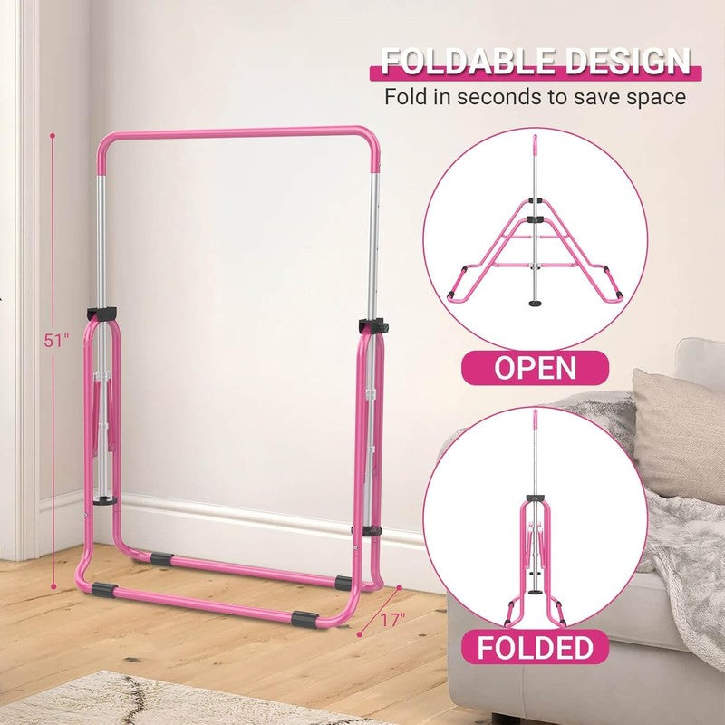 Foldable Kids Gymnastics Bar 5 Height Adjustable Indoor/Outdoor 140lb Limit3
