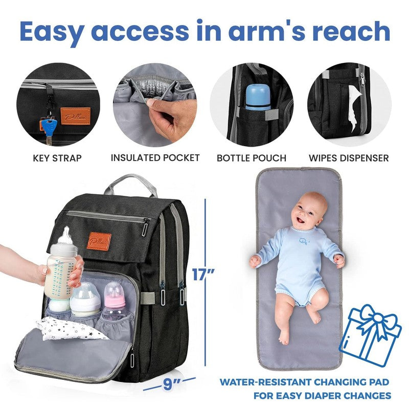 Baby Diaper Bag Backpack Large Waterproof Travel Bag w/ Changing Pad Unisex (77)3