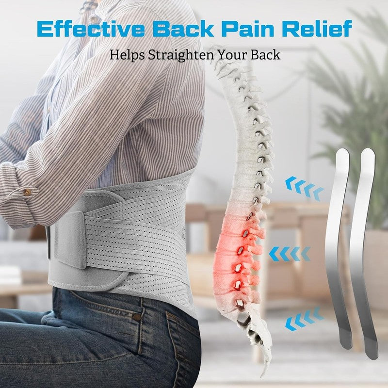 Compression Back Brace Large Gray   Breathable Lumbar Support for Pain, Sciatica4