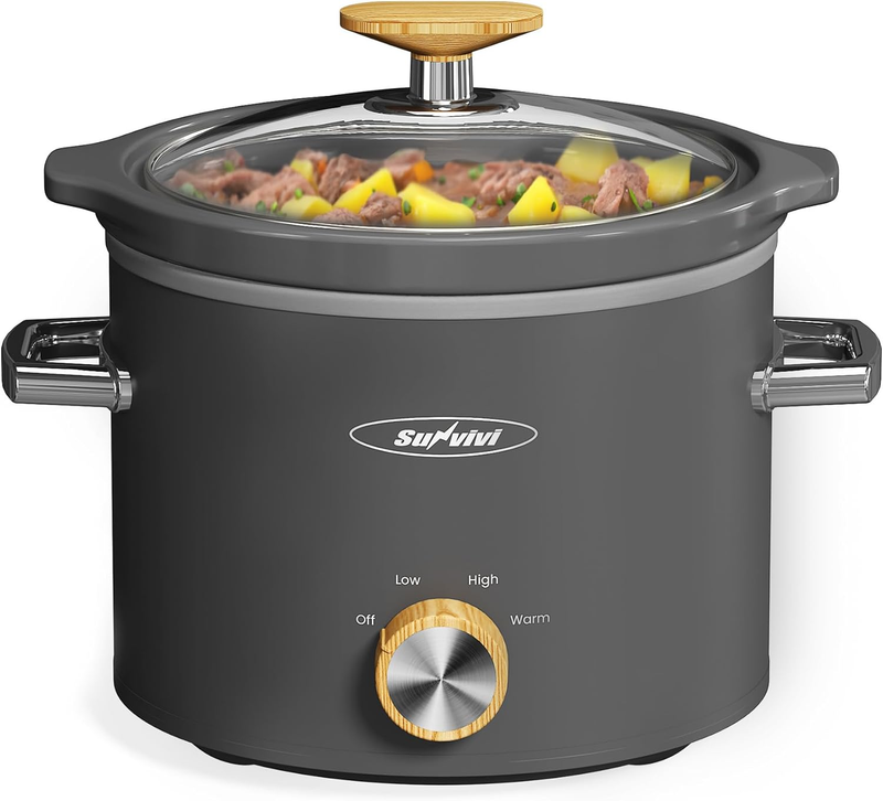 2Qt Slow Cooker Small Removable Ceramic 3-Setting Grey Food Warmer11