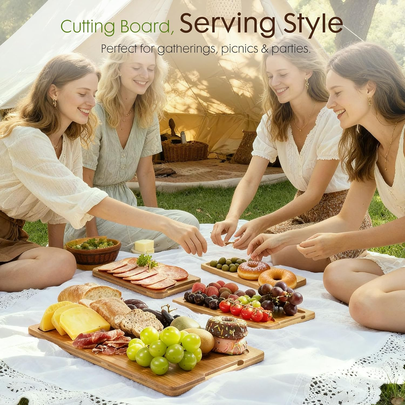 Bamboo Cutting Boards Set with Stand Reversible Juice Groove Handles6