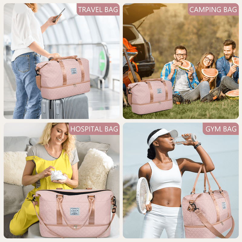 Weekender Overnight Bag for Women, Travel Duffel with Shoe & Wet Pockets, Includ4