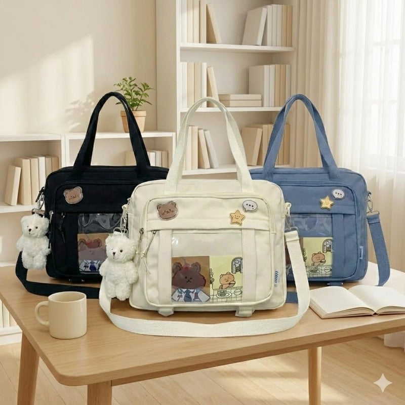 Kawaii Ita Crossbody Bag Women Pin Plush Bear Japanese Y2K Shoulder Purse6