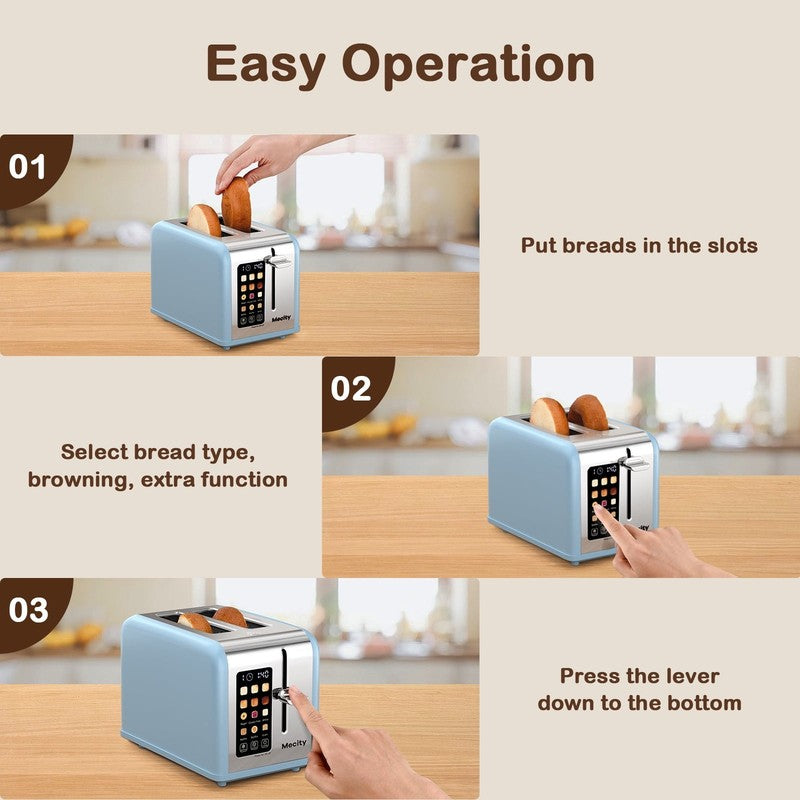 2 Slice Touchscreen Toaster, Stainless Steel, Countdown Timer, 6 Shade Settings,5