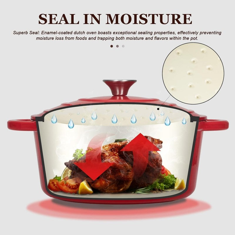 5.5QT Cast Iron Dutch Oven w/ Lid Sourdough Baking Braise Stew6