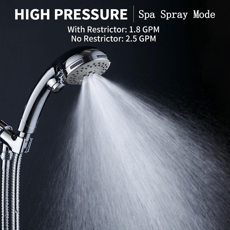 High Pressure Handheld Shower Head 6 Settings w/ Hose ON/OFF Switch Spa Chrome3