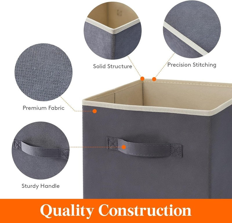12 Pack Grey Fabric Storage Cubes with Handles, 11 Inch Foldable Bins2
