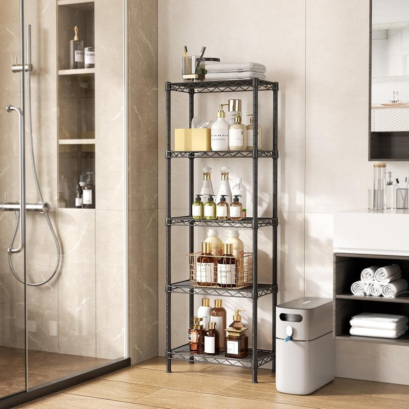 Adjustable 5 Tier Metal Wire Shelving Unit for Kitchen, Closet, Bathroom, Black5
