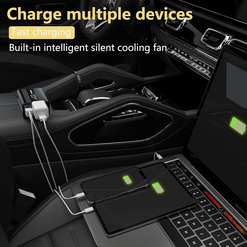 150W Power Inverter 12V DC to 110V AC with Dual USB Car Charger for Laptop1