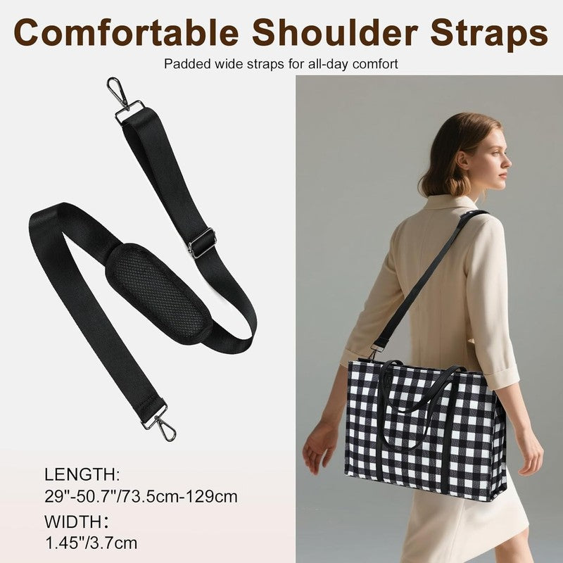 15.6" Laptop Tote Bag for Women Canvas Work Messenger Shoulder Office Handbag3