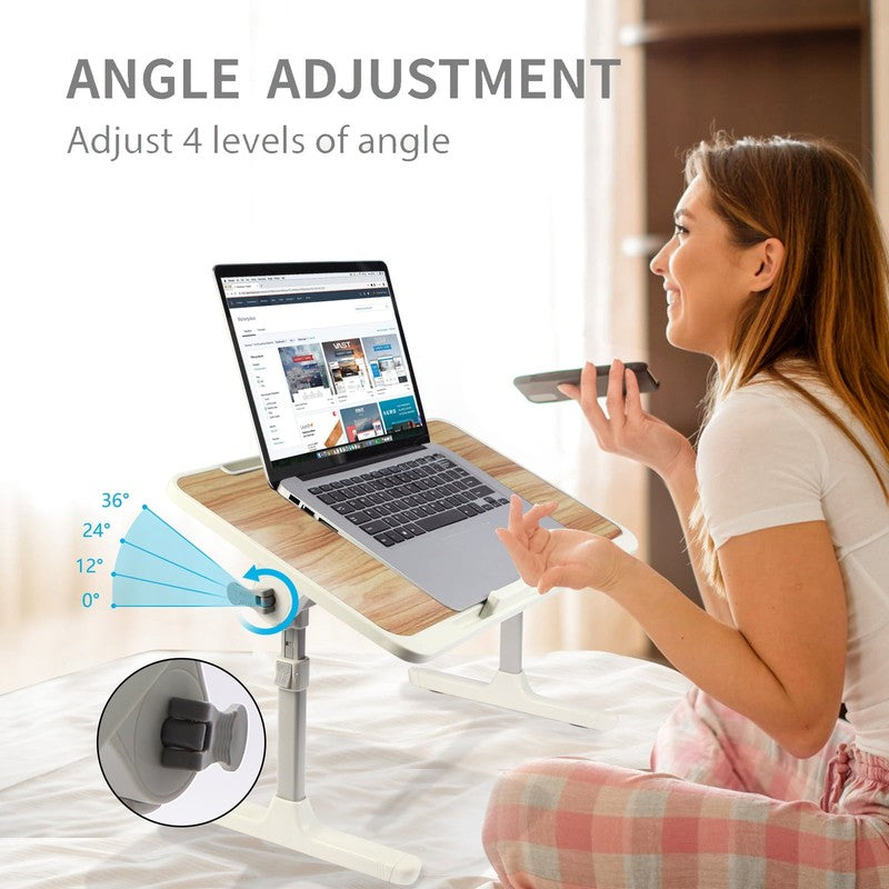 Height & Angle Adjustable Lap Desk Foldable Laptop Stand Bed Tray Walnut3
