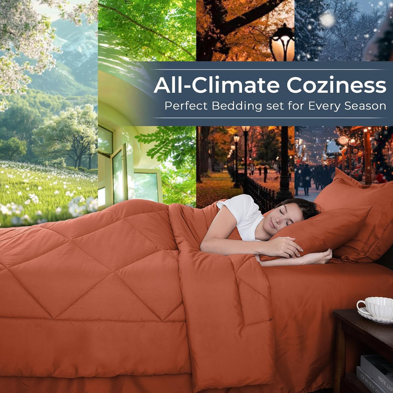 Burnt Orange Queen Comforter Set 7 Piece Bed in Bag Ultra Soft Sheets Shams Set2