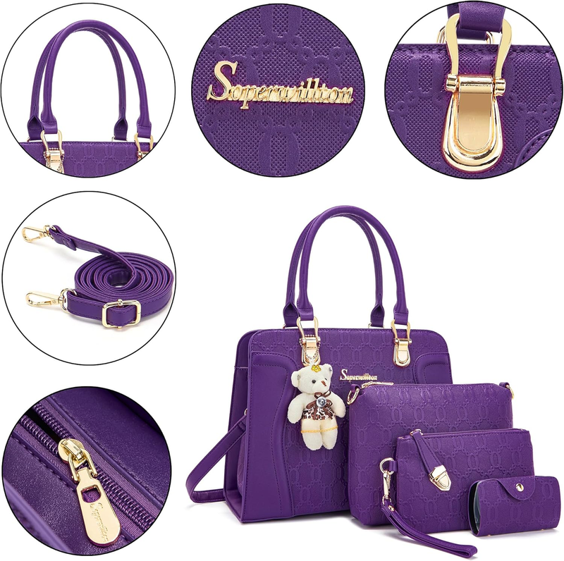 Women Fashion Handbag Set 4PCS Tote Shoulder Top Handle Satchel Purse3