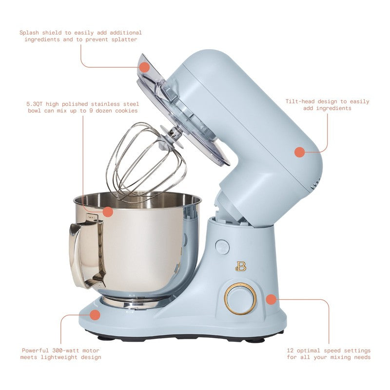 Beautiful 5.3 QT Stand Mixer w/ Flat Beater, Dough Hook by Drew Barrymore Blue2