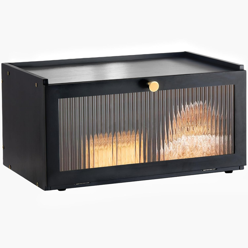 Black Bamboo Bread Box Modern Countertop Bread Storage with Window9