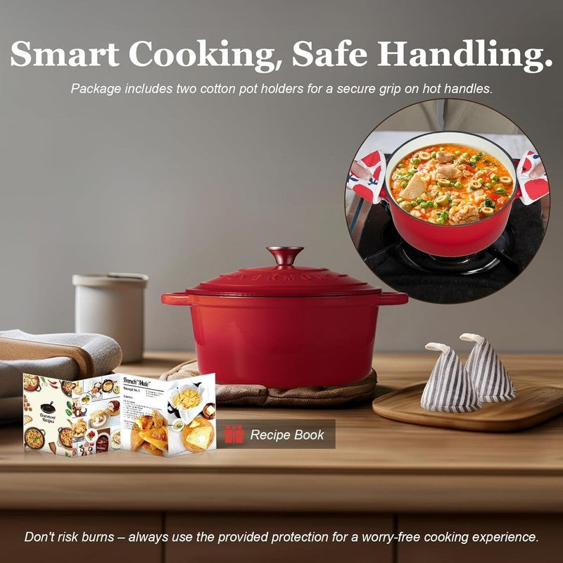 5.5QT Cast Iron Dutch Oven w/ Lid Sourdough Baking Braise Stew4