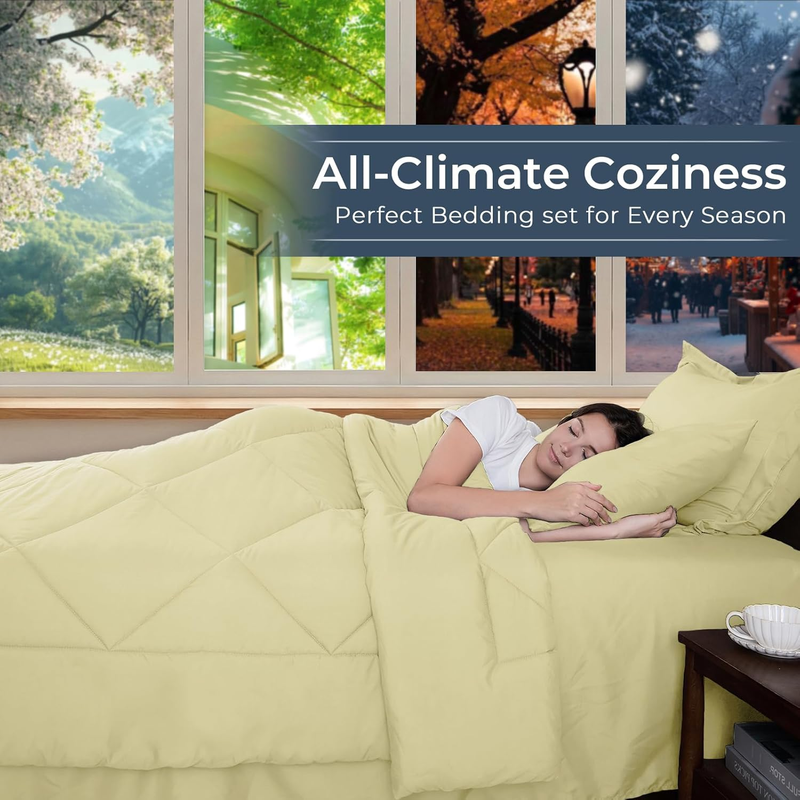 Cream Yellow Queen Comforter Set 7 Piece Bed in a Bag Ultra Soft Comforter Sheet2