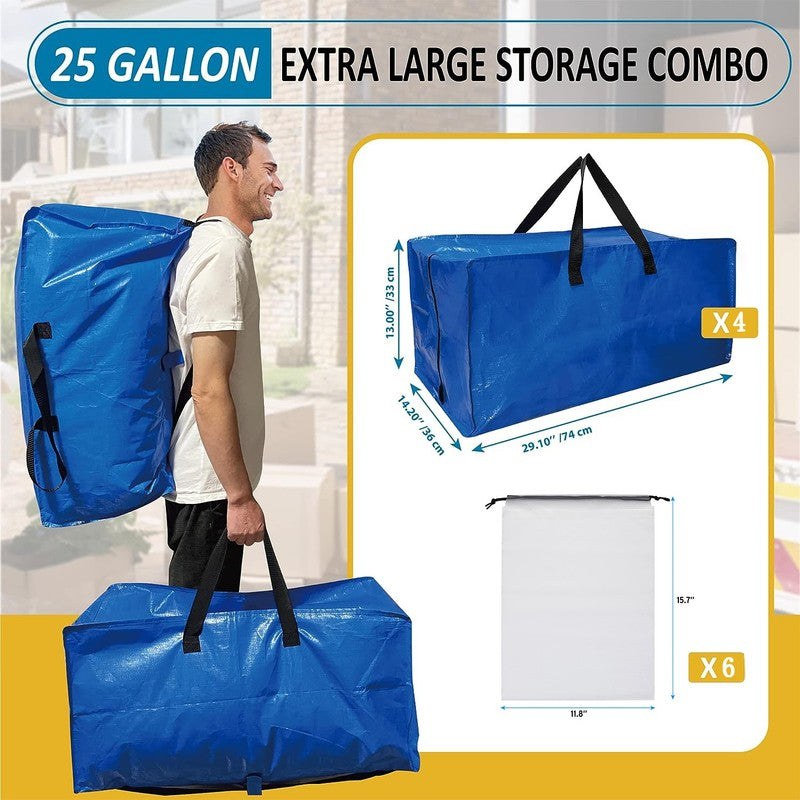 4 Packs Heavy Duty Extra Large Moving Bags with Backpack Straps & 6 Packs Shoe B1