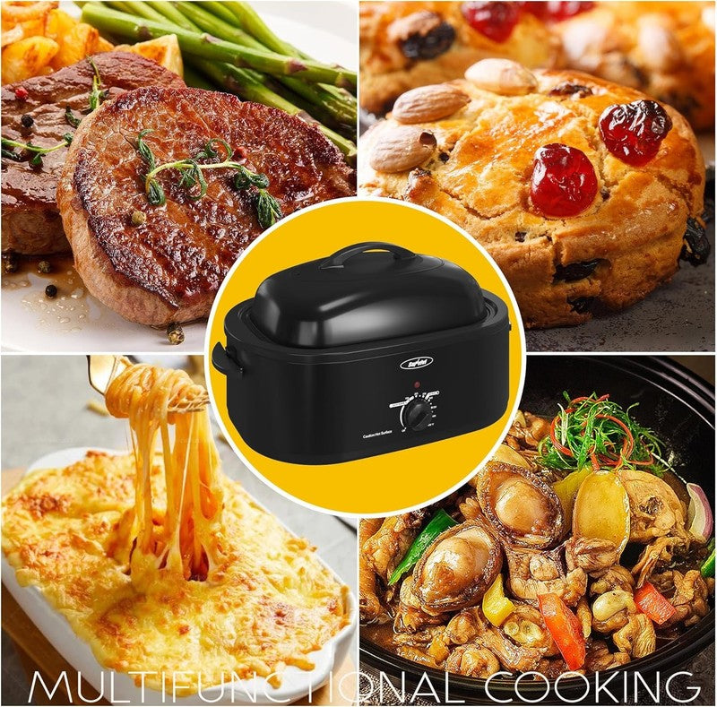 20Qt Electric Roaster Oven Stainless Steel Black 24Lb Turkey Removable Rack6