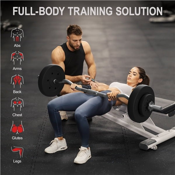 44 Lb Barbell Weight Set with Plates and Detachable Curl Bar, Black3