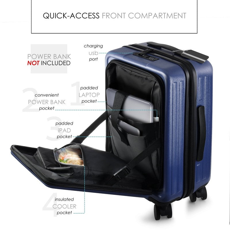 Hard Shell Carry on Suitcase, Expandable Hardside Luggage with Front Pocket, Nav6