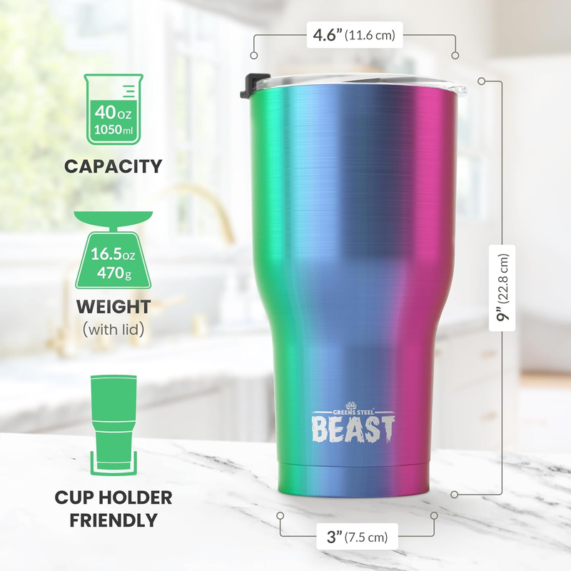 40oz Vacuum Insulated Tumbler Stainless Steel Travel Mug with Straw Rainbow6