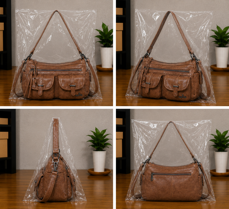 Women's Soft Vegan Leather Hobo Crossbody Multi Pocket Bag0