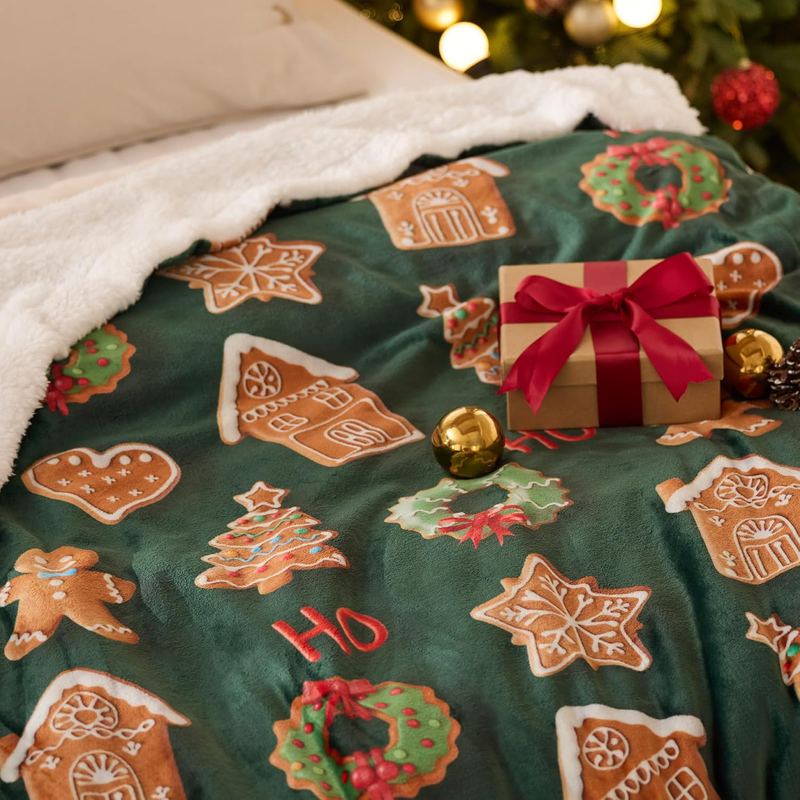 Christmas Throw Blanket Soft Sherpa 3D Gingerbread Couch Sofa Bed 50"x60" 4