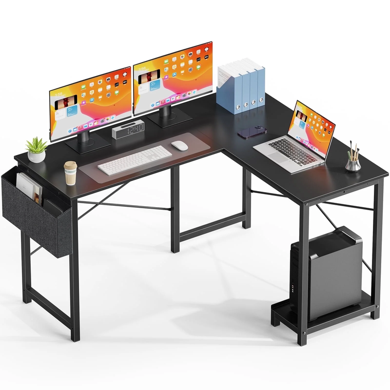 49" Modern L Shaped Computer Desk w/ Storage Shelf & Side Bag Black10