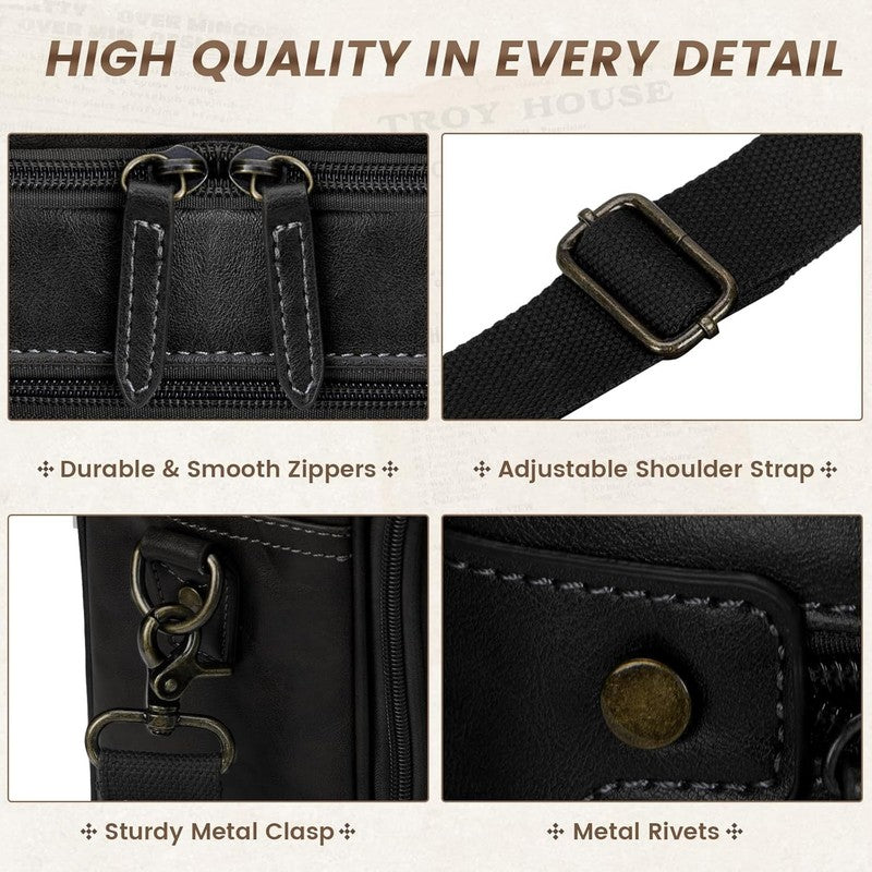 Mens Laptop Bag 16in Leather Briefcase Vintage Messenger Shoulder Work Black4