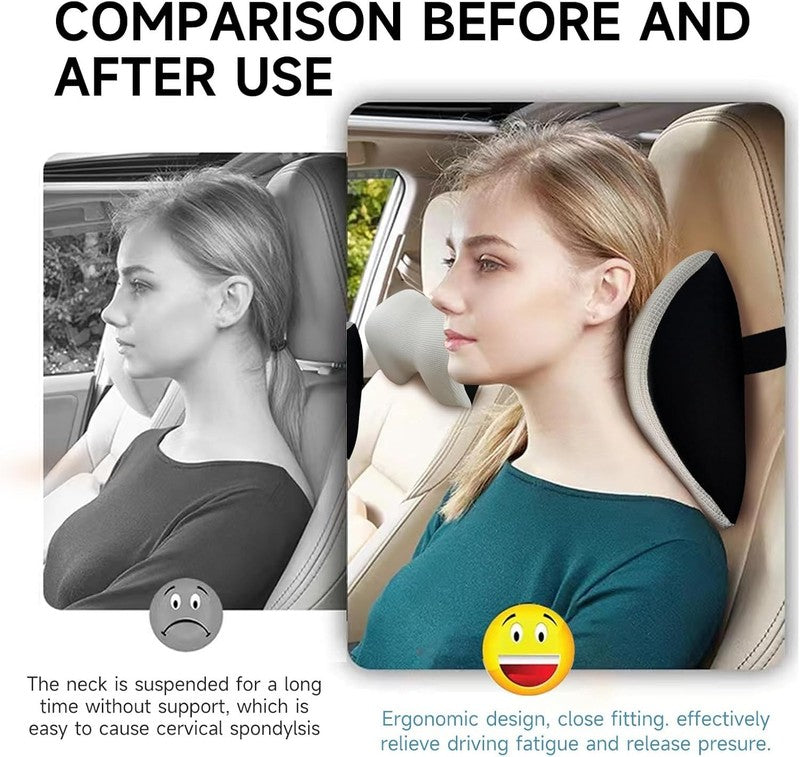 Memory Foam Car Neck Pillow w/ Adjustable Strap & Breathable Cover   Silver6