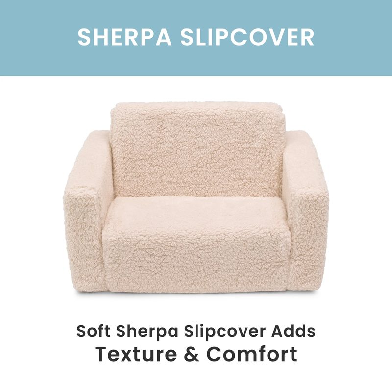 Cozee Flip Out Sherpa 2 In 1 Convertible Chair to Lounger for Kids, Cream10