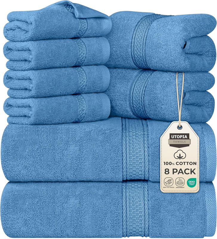 8 Piece Towel Set Electric Blue 100% Cotton 600 GSM Bath Hand Wash Towels10