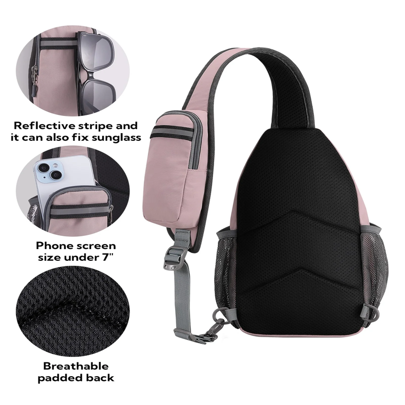 Unisex Hiking Travel Nylon Sling Bag Cross Body Shoulder Chest Bag,Pink5