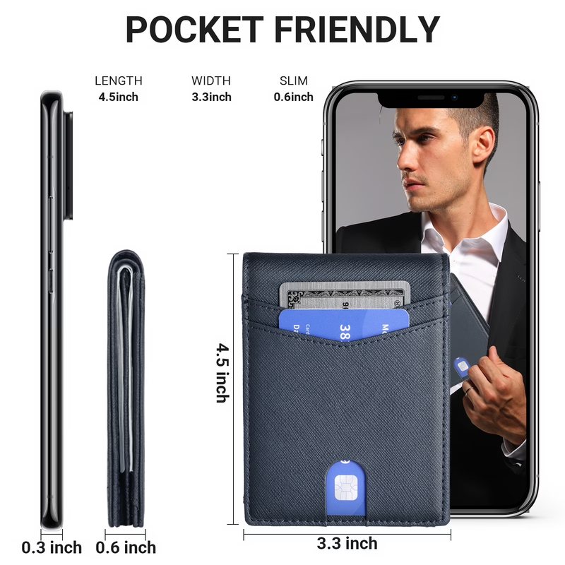 Men's Slim Leather RFID Blocking Bifold Wallet 2 ID Windows Holds 15 Cards  2