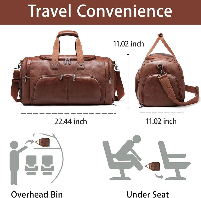 Leather Travel Duffle Bag Waterproof Weekender Shoe Compartment Gym Travel Bag3